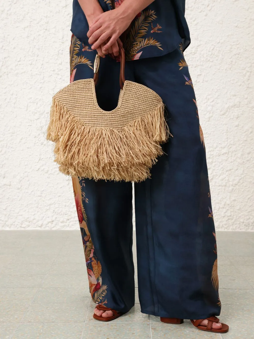 Natural Goldentime Small Raffia Fringe Tote