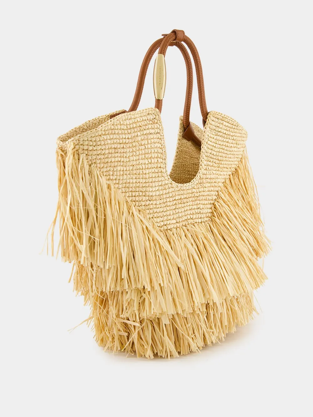 Natural Goldentime Small Raffia Fringe Tote