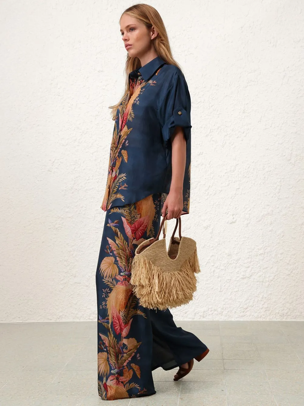 Natural Goldentime Small Raffia Fringe Tote