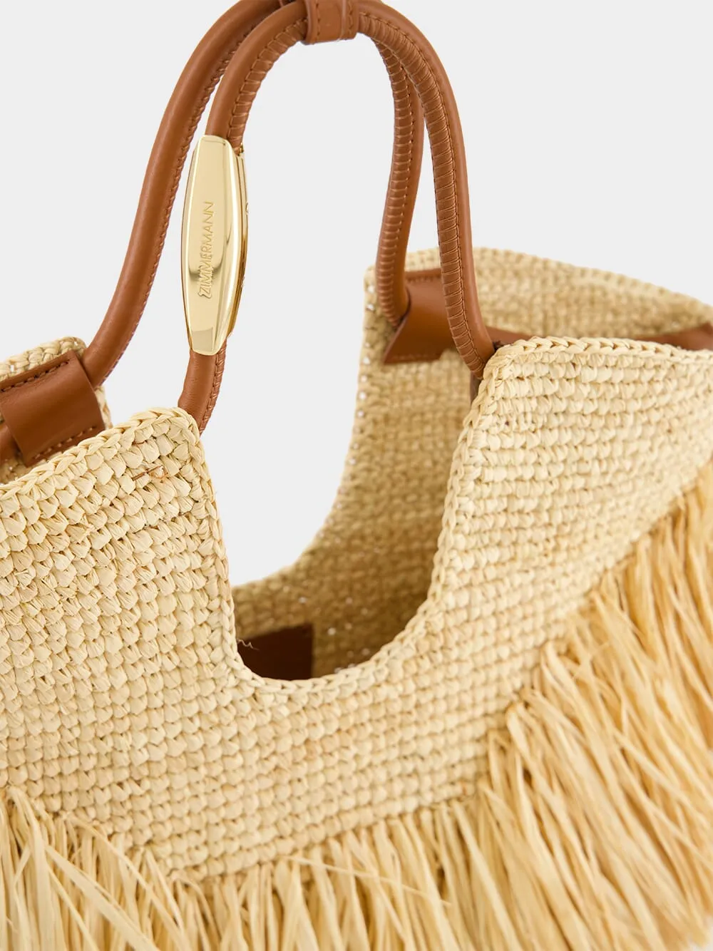 Natural Goldentime Small Raffia Fringe Tote