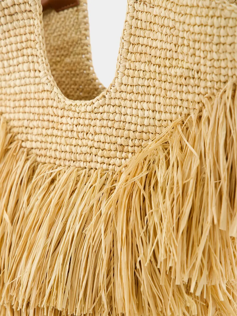 Natural Goldentime Small Raffia Fringe Tote