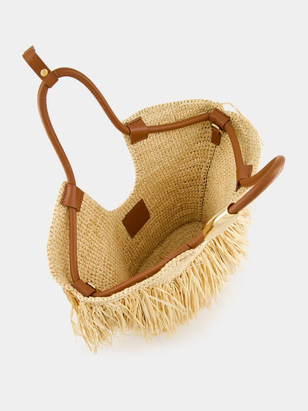 Natural Goldentime Small Raffia Fringe Tote