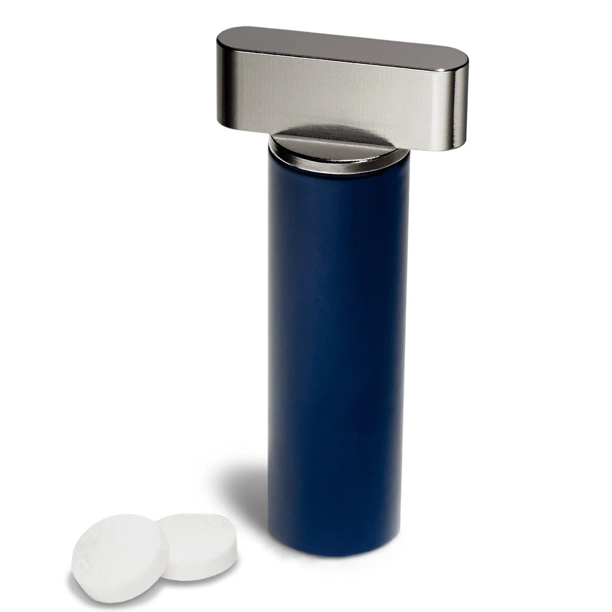 Navy & Stainless Steel Keychain Pill Holder