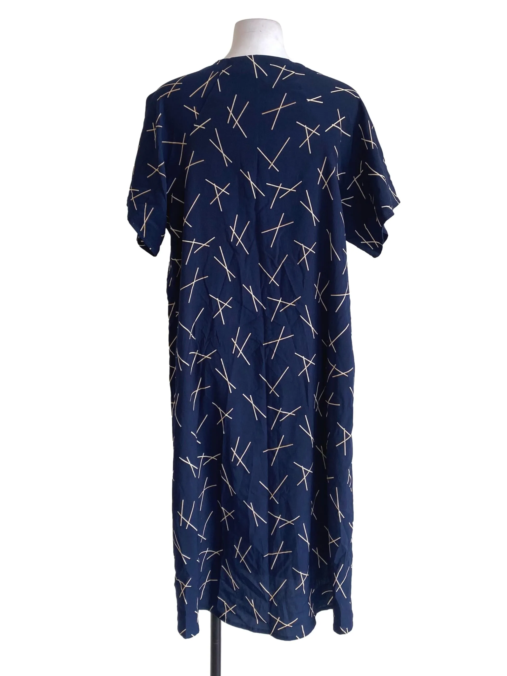 Navy Blue Patterned Shirt Dress