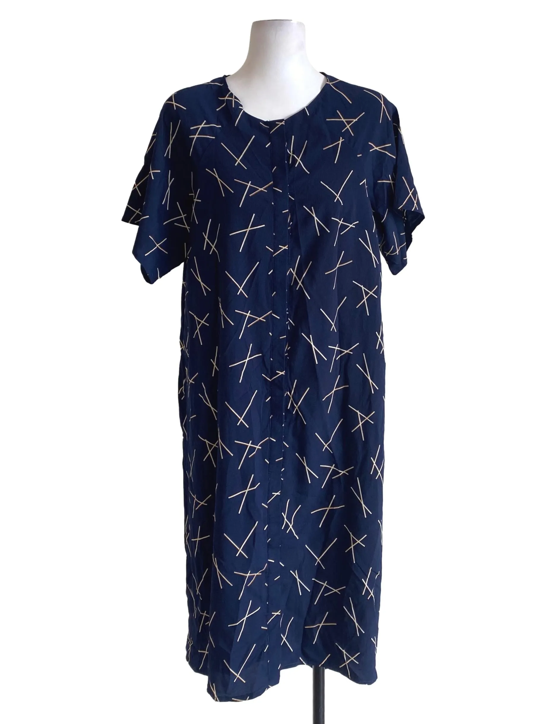 Navy Blue Patterned Shirt Dress