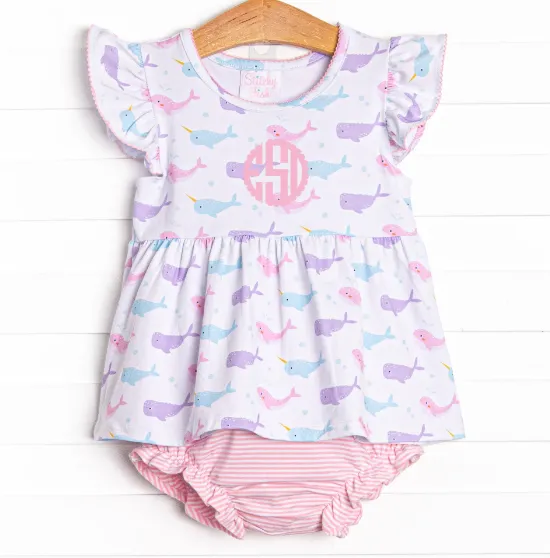 Nora Narwhal Diaper Set, Pink
