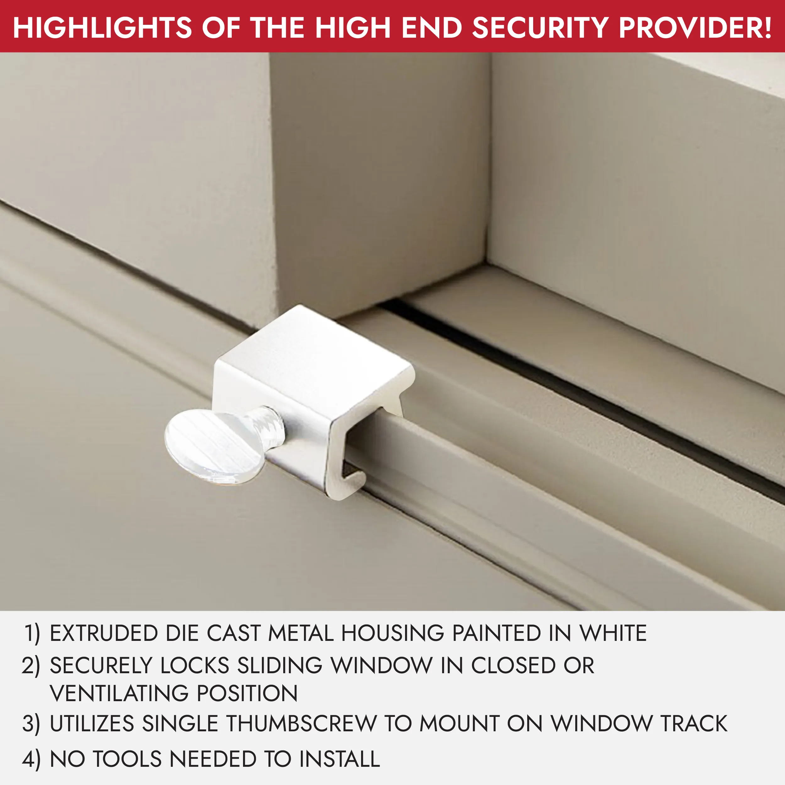 NUSET Sliding Window Lock, Thumbscrew, White