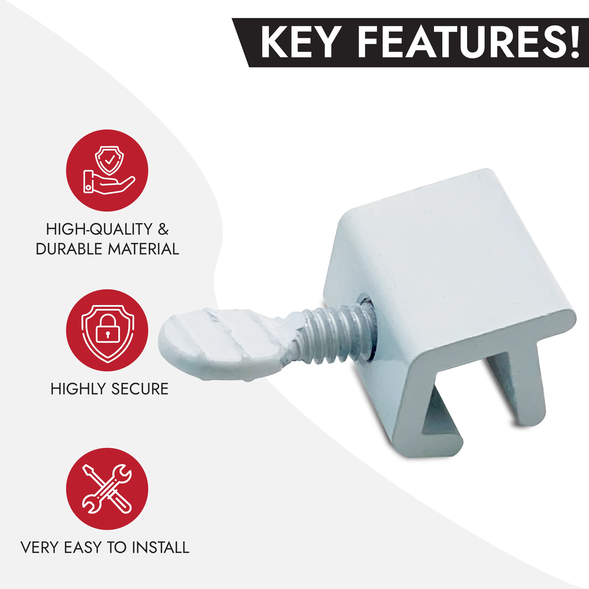 NUSET Sliding Window Lock, Thumbscrew, White