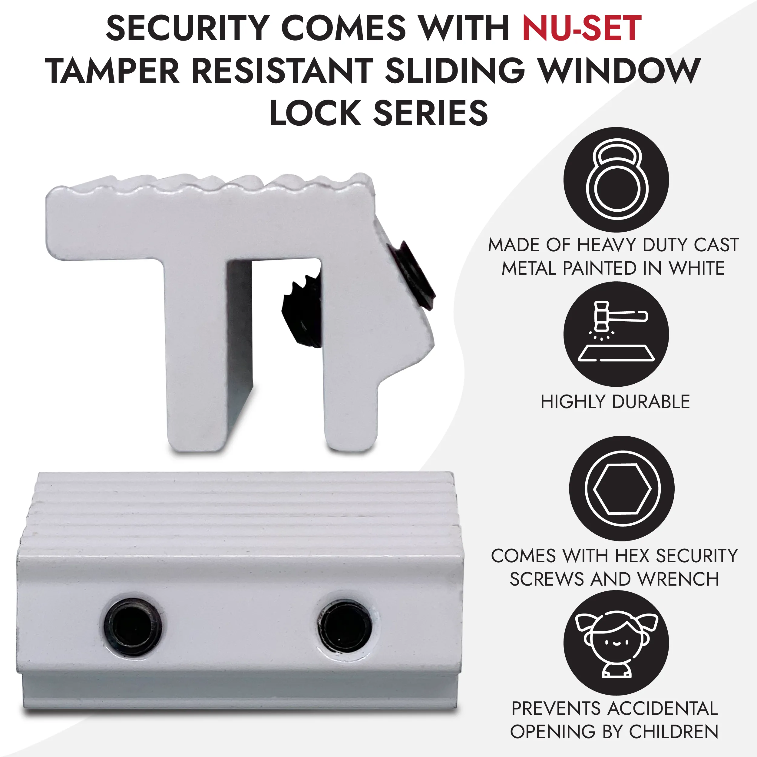 NUSET Tamper Resistant Sliding Window Lock, Double Hex Screw