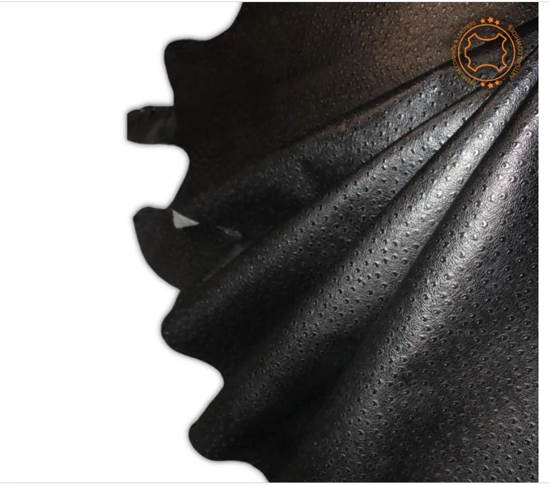 Ostrich Embossed Leather Black: Leather 3 .5- 4.0 oz. | 1.4 - 1.6 mm - Leather for Projects - Leathercraft