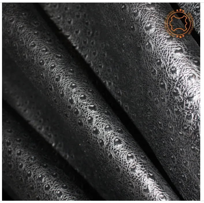 Ostrich Embossed Leather Black: Leather 3 .5- 4.0 oz. | 1.4 - 1.6 mm - Leather for Projects - Leathercraft
