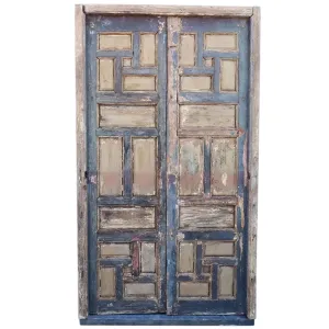 Pair of Spanish Baroque Style Painted Pine Paneled Window Shutters and Frame