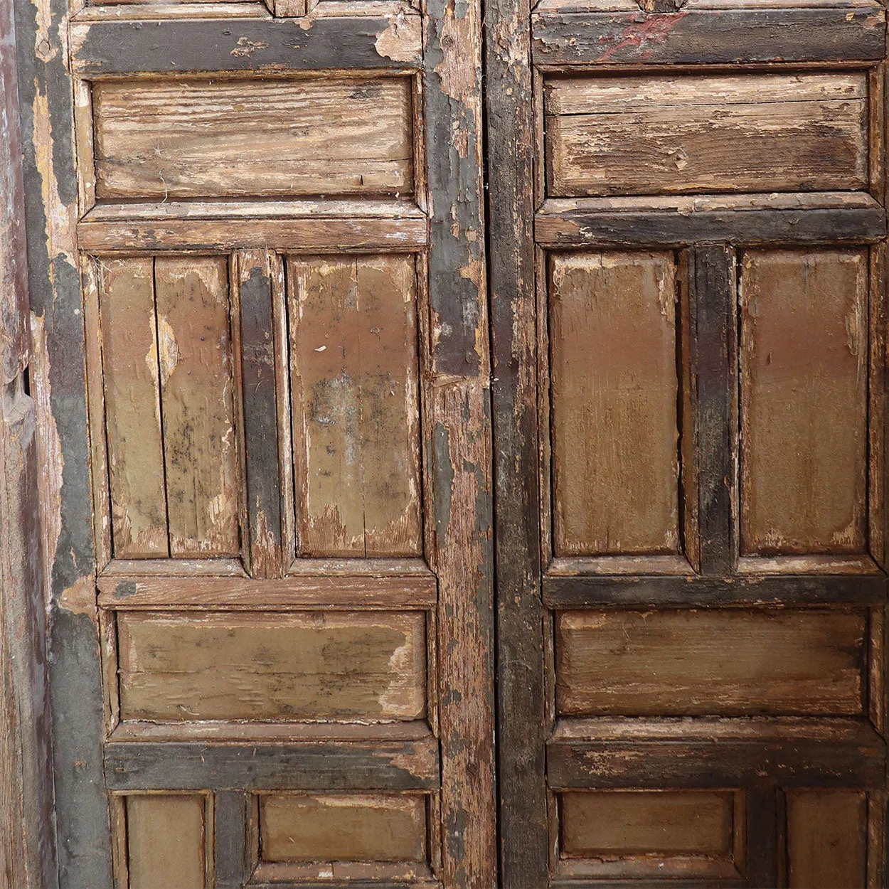 Pair of Spanish Baroque Style Painted Pine Paneled Window Shutters and Frame