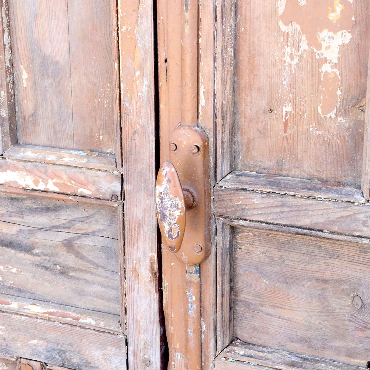 Pair of Spanish Baroque Style Painted Pine Paneled Window Shutters and Frame