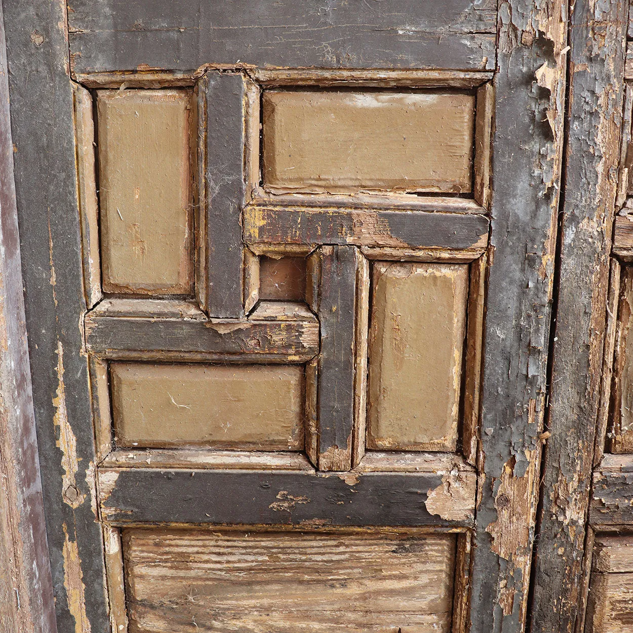 Pair of Spanish Baroque Style Painted Pine Paneled Window Shutters and Frame