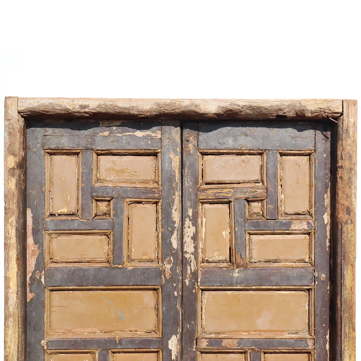 Pair of Spanish Baroque Style Painted Pine Paneled Window Shutters and Frame