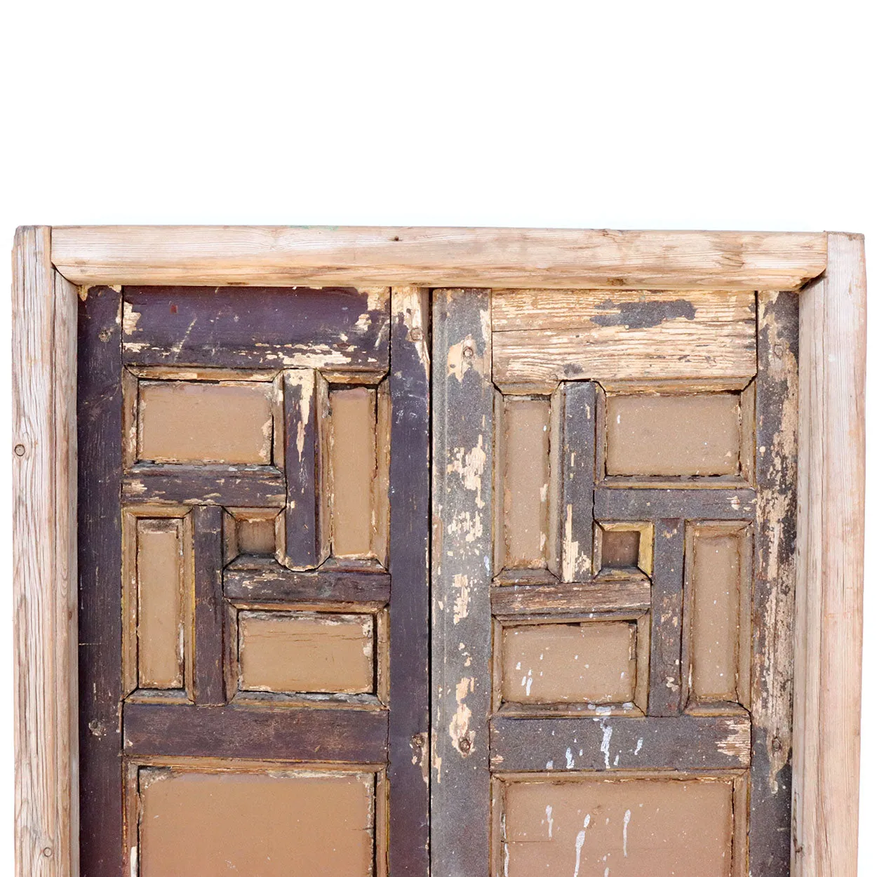 Pair of Spanish Baroque Style Painted Pine Paneled Window Shutters and Frame