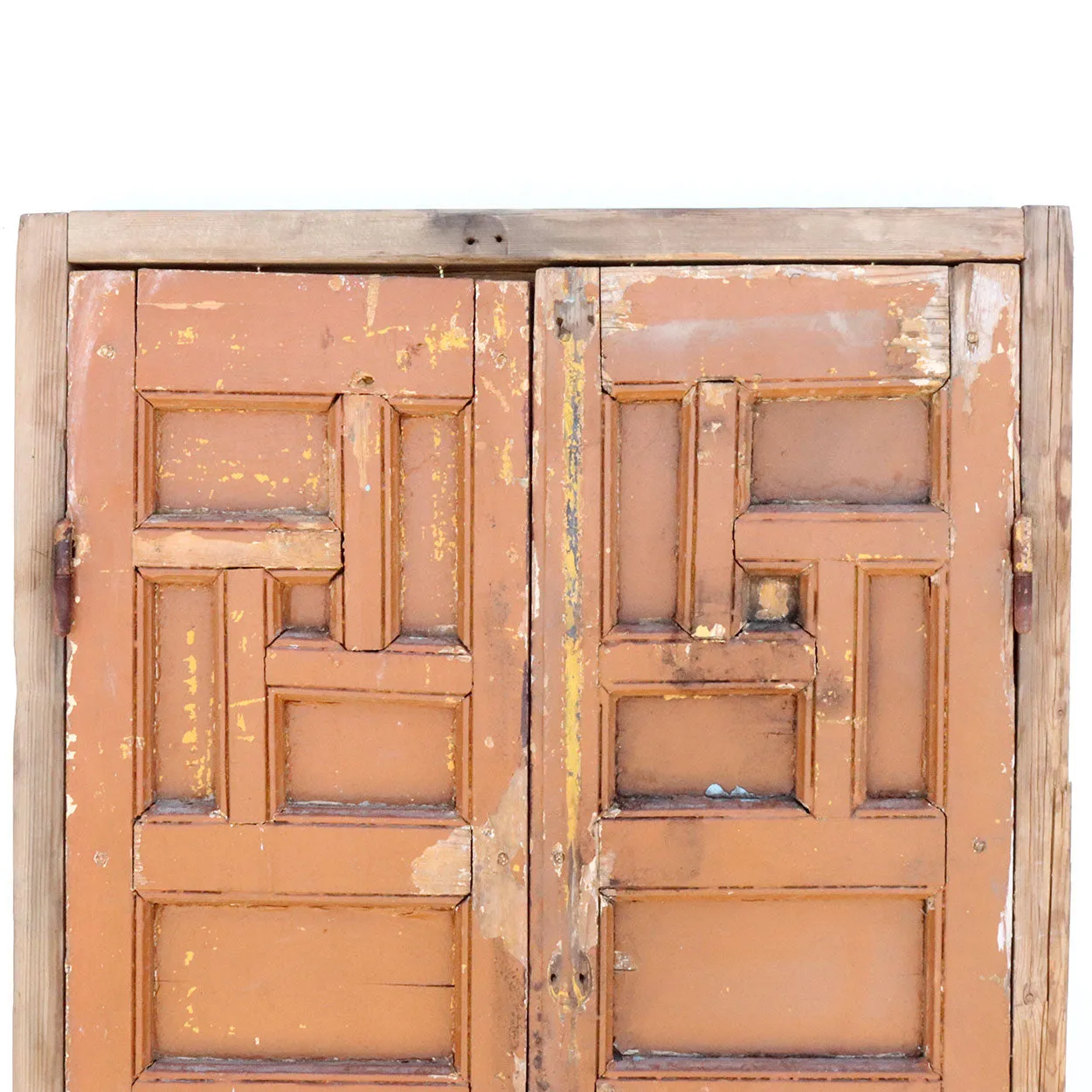 Pair of Spanish Baroque Style Painted Pine Paneled Window Shutters and Frame