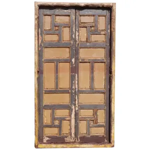 Pair of Spanish Baroque Style Painted Pine Paneled Window Shutters and Frame