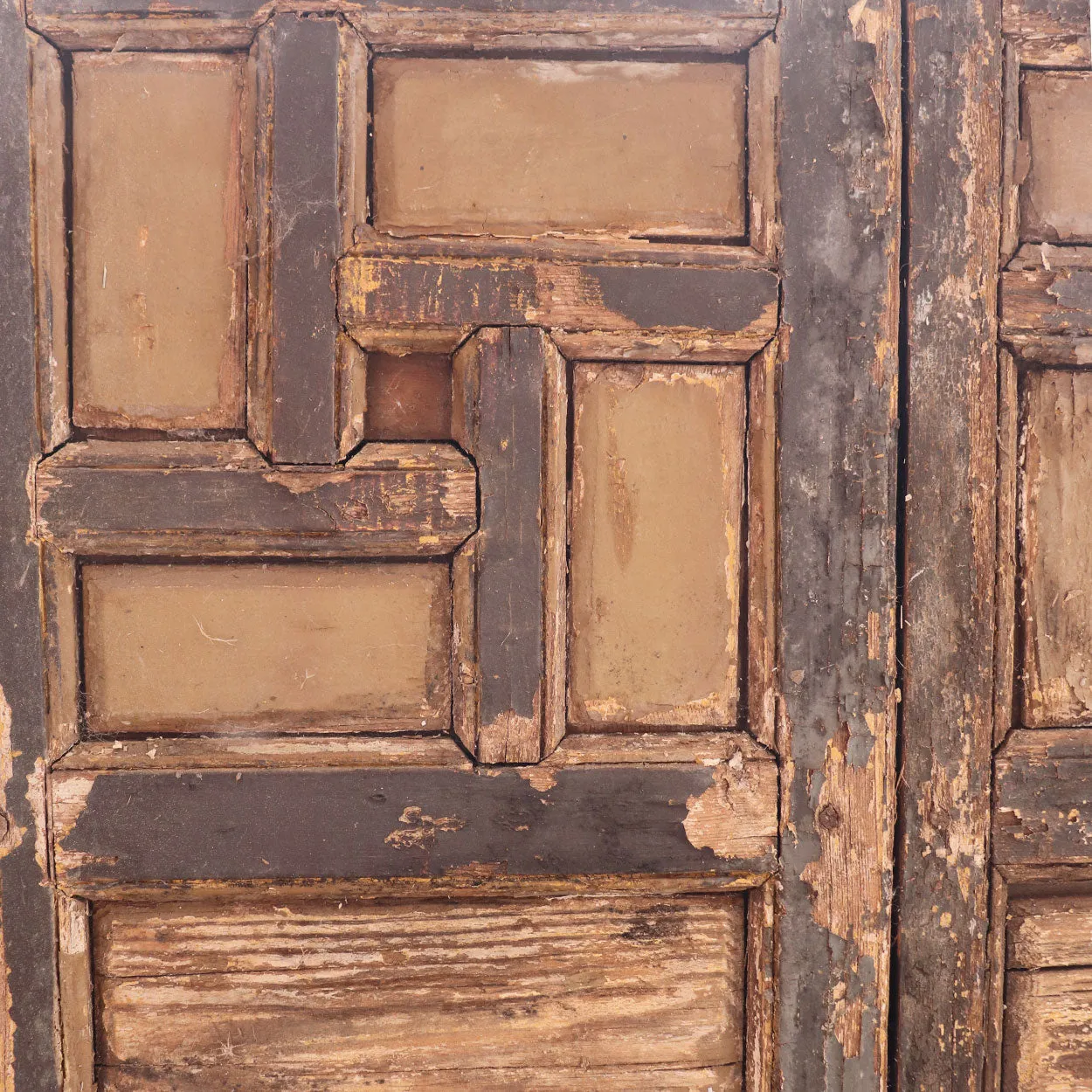 Pair of Spanish Baroque Style Painted Pine Paneled Window Shutters and Frame