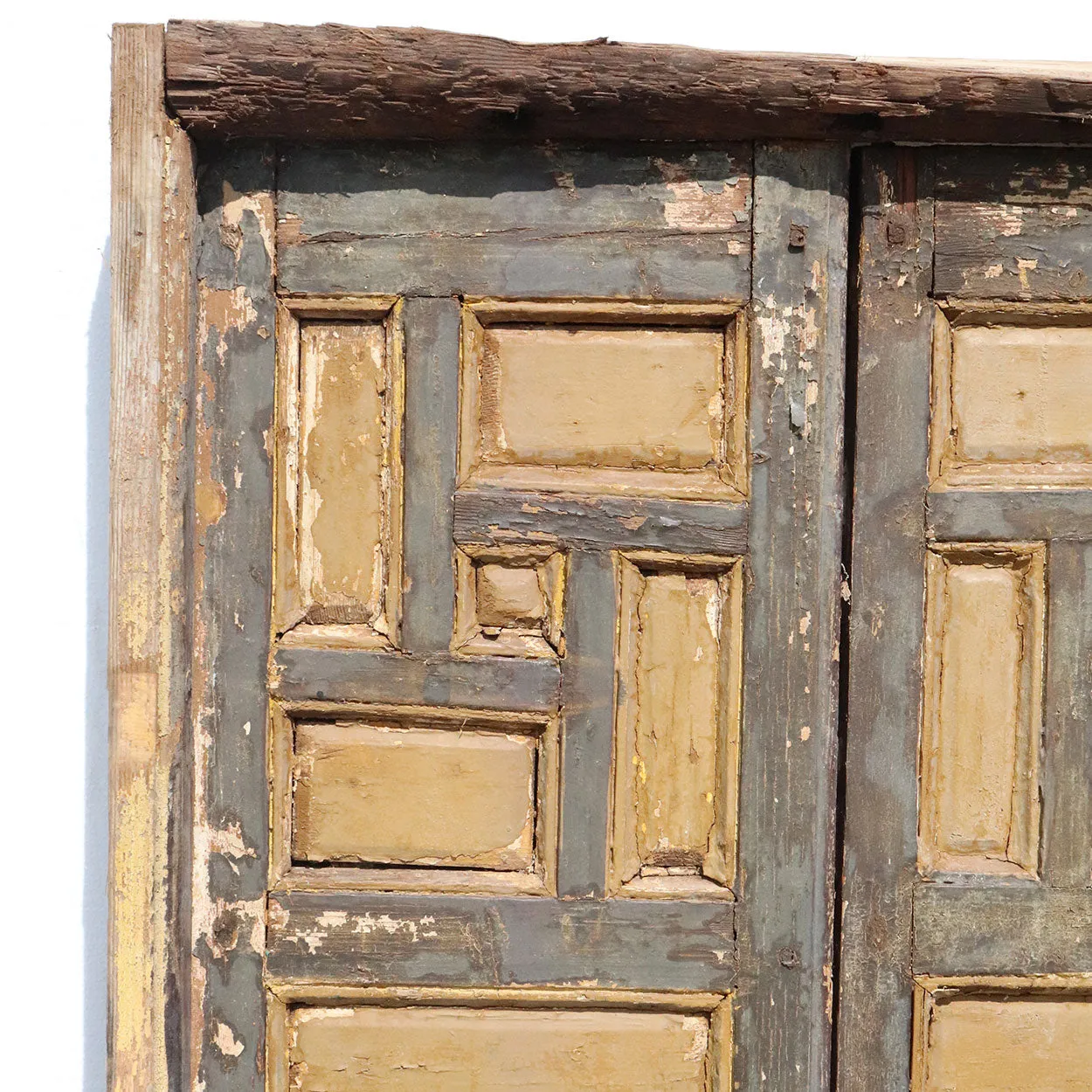 Pair of Spanish Baroque Style Painted Pine Paneled Window Shutters and Frame