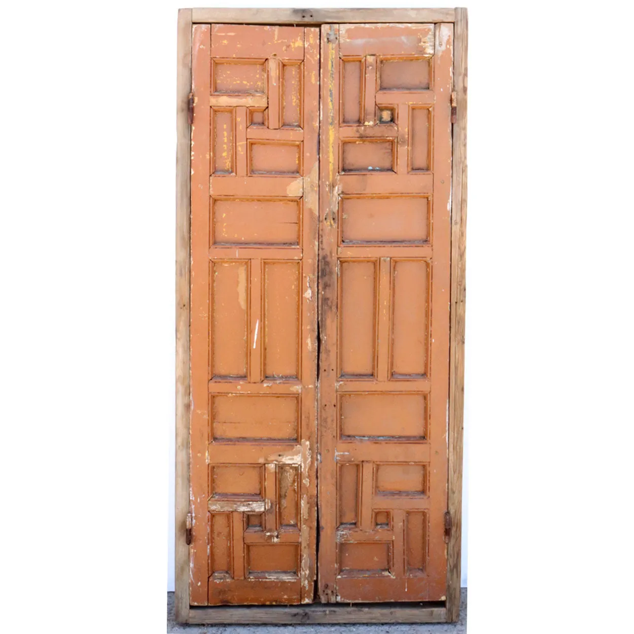 Pair of Spanish Baroque Style Painted Pine Paneled Window Shutters and Frame