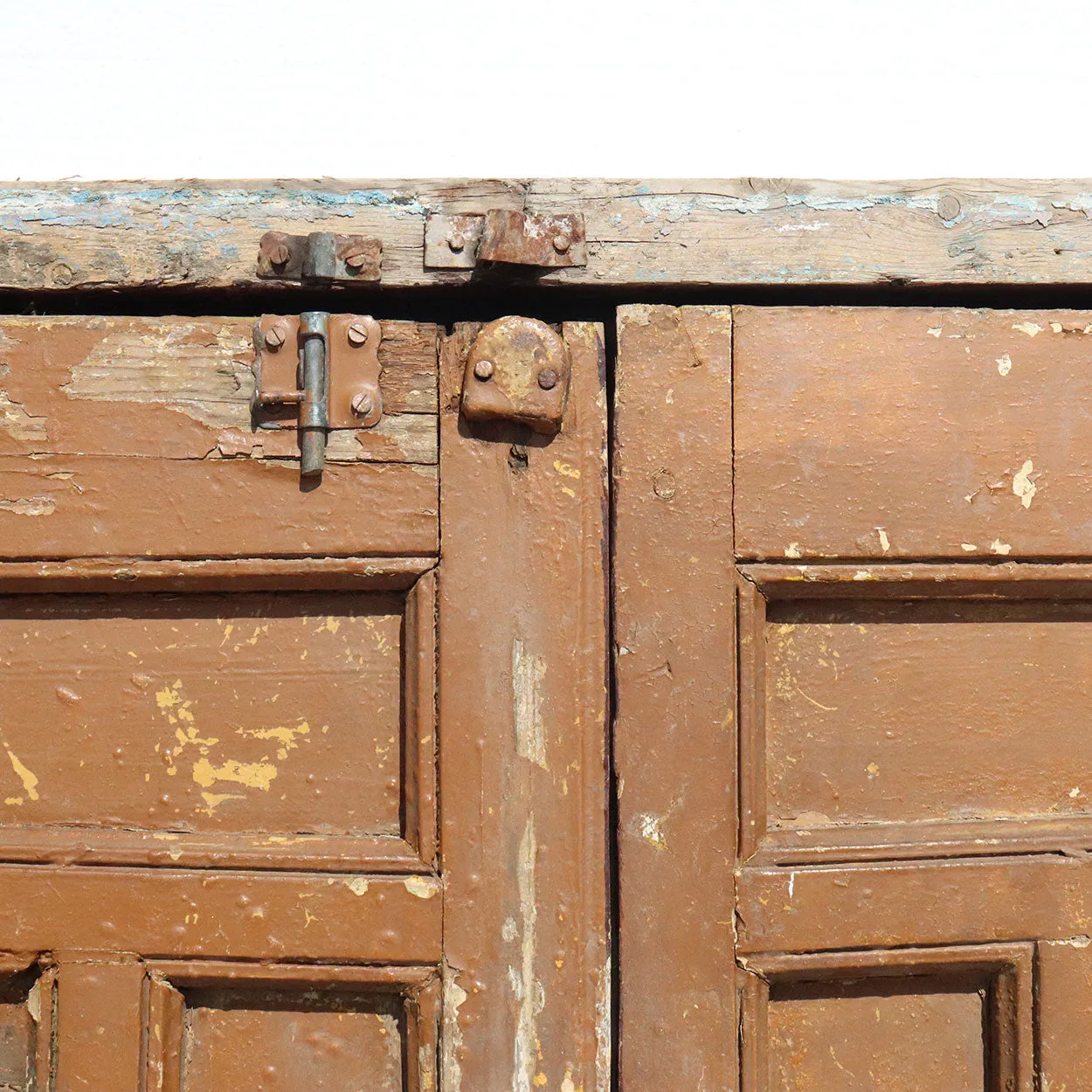 Pair of Spanish Baroque Style Painted Pine Paneled Window Shutters and Frame