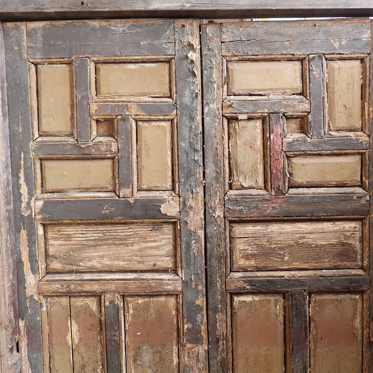 Pair of Spanish Baroque Style Painted Pine Paneled Window Shutters and Frame