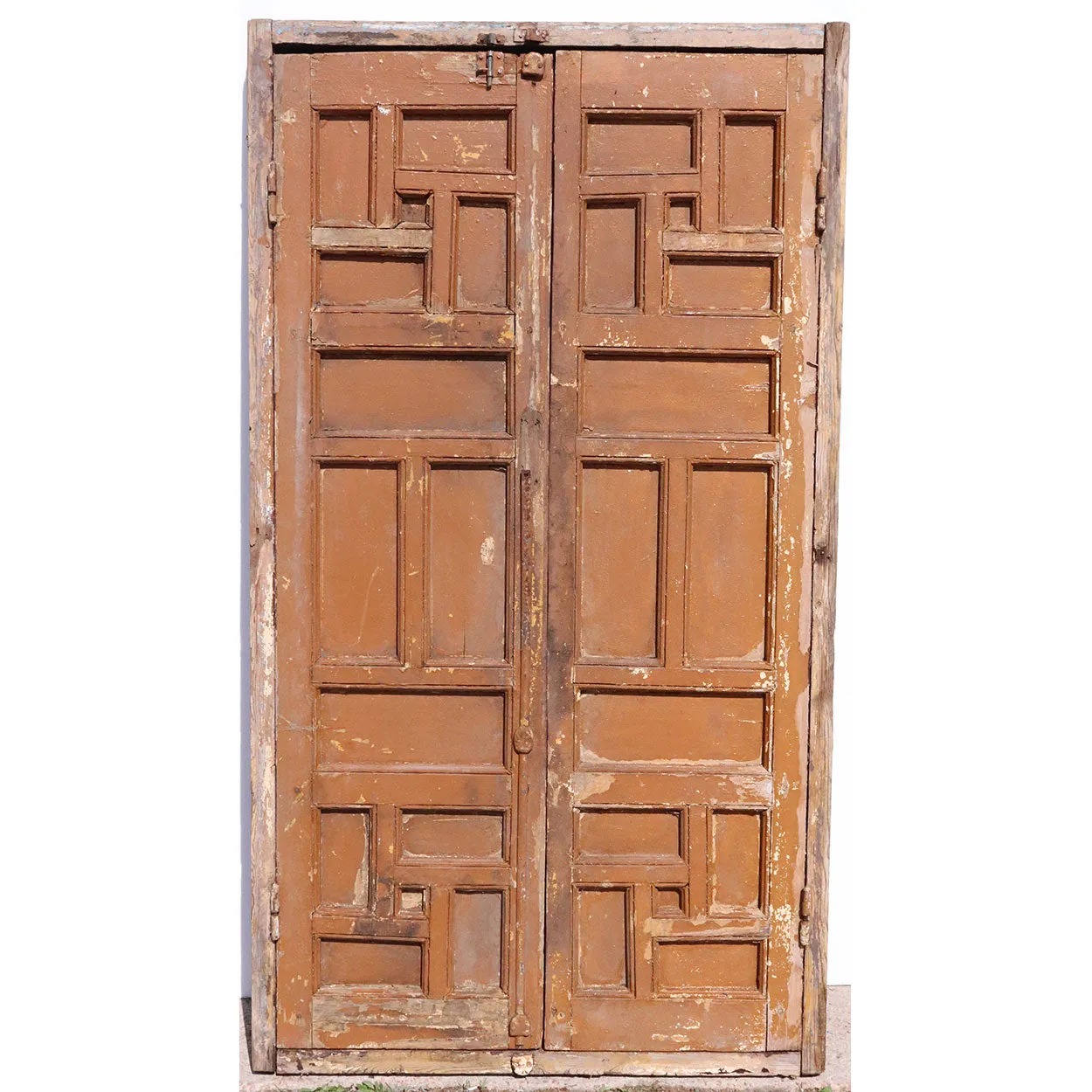 Pair of Spanish Baroque Style Painted Pine Paneled Window Shutters and Frame