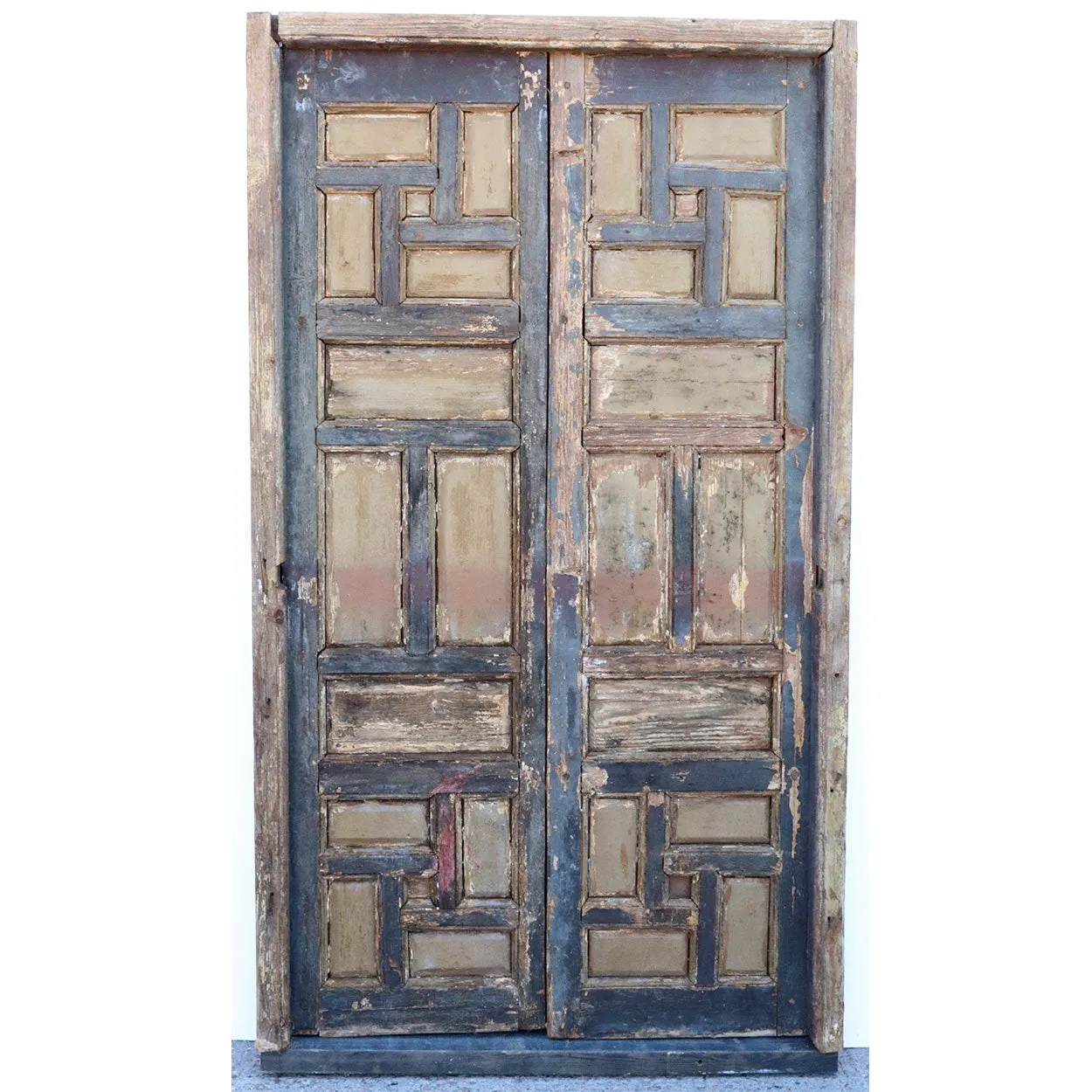 Pair of Spanish Baroque Style Painted Pine Paneled Window Shutters and Frame