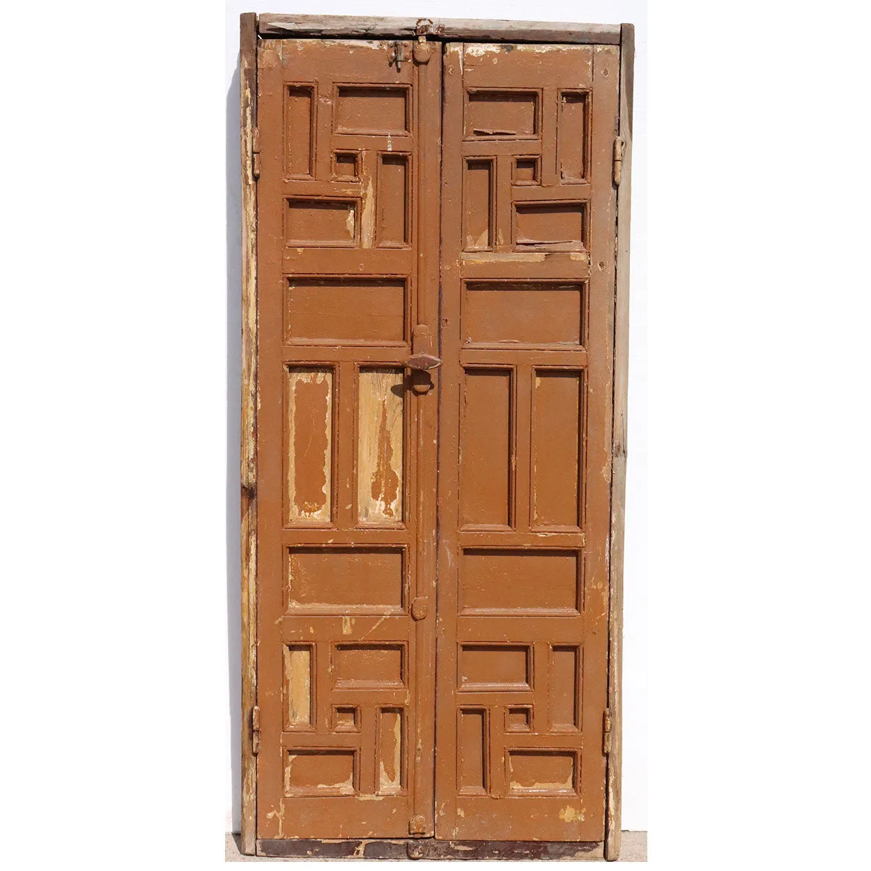 Pair of Spanish Baroque Style Painted Pine Paneled Window Shutters and Frame