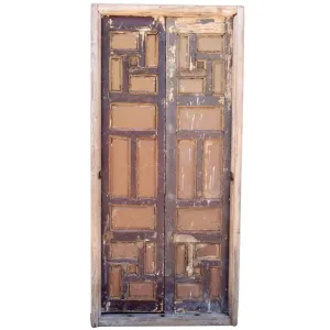 Pair of Spanish Baroque Style Painted Pine Paneled Window Shutters and Frame