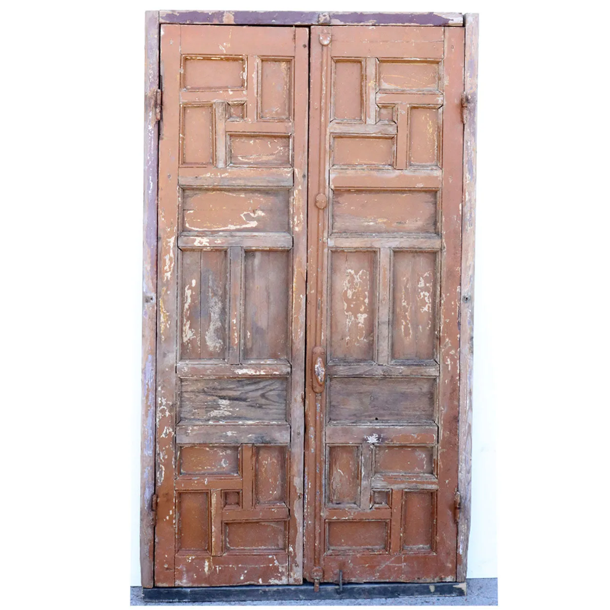 Pair of Spanish Baroque Style Painted Pine Paneled Window Shutters and Frame
