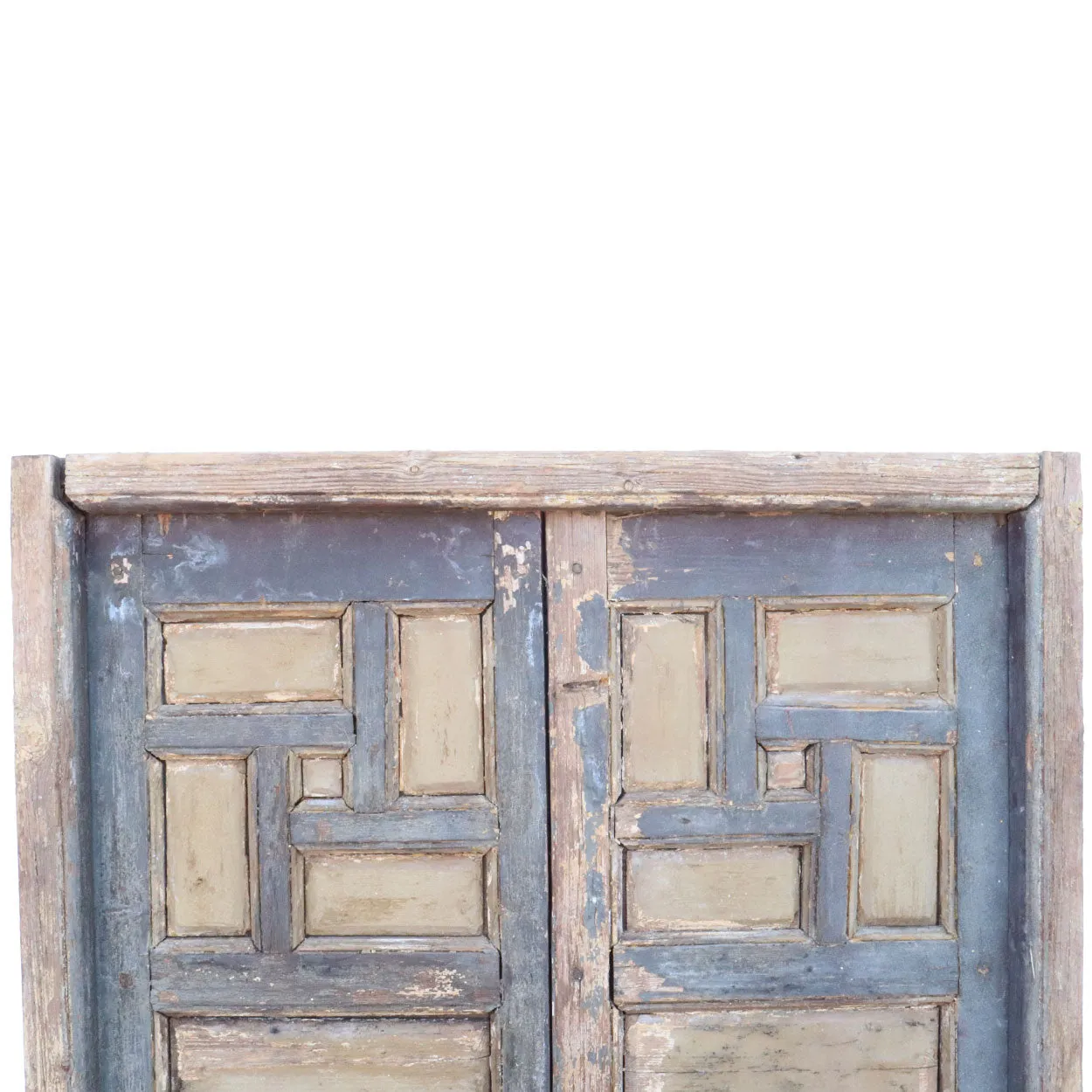 Pair of Spanish Baroque Style Painted Pine Paneled Window Shutters and Frame