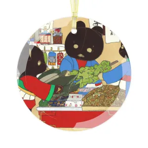 Panda Shopping in Japan Glass Ornament