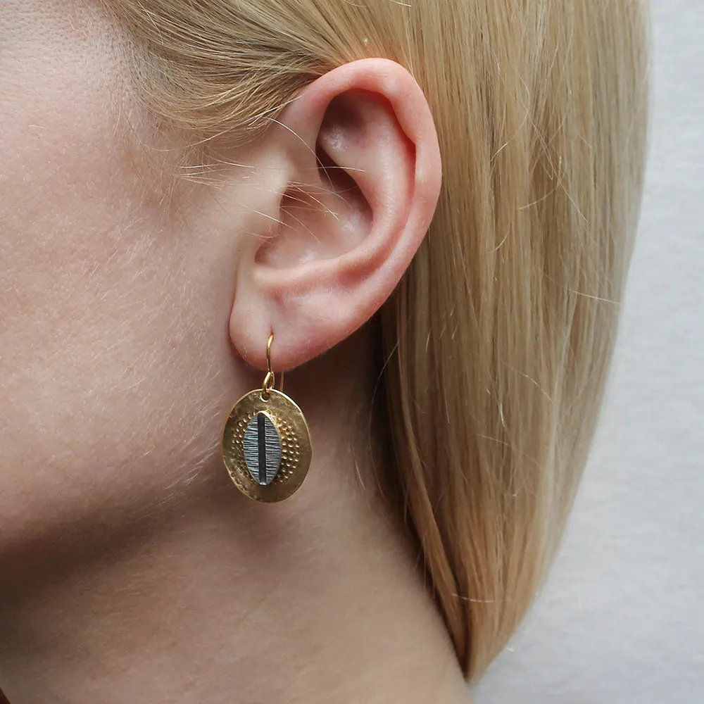 Patterned Leaf with Textured Oval Wire Earring