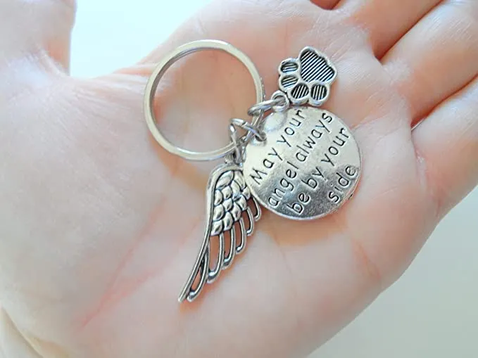 Paw & Wing Charm with "May Your Angel Always Be By Your Side" Disc Charm, Pet Memorial Charm