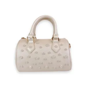 Pearl Stud Barrel Bag  | Cream