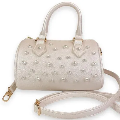 Pearl Stud Barrel Bag  | Cream