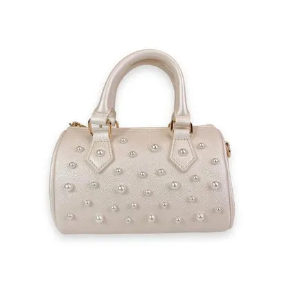 Pearl Stud Barrel Bag  | Cream
