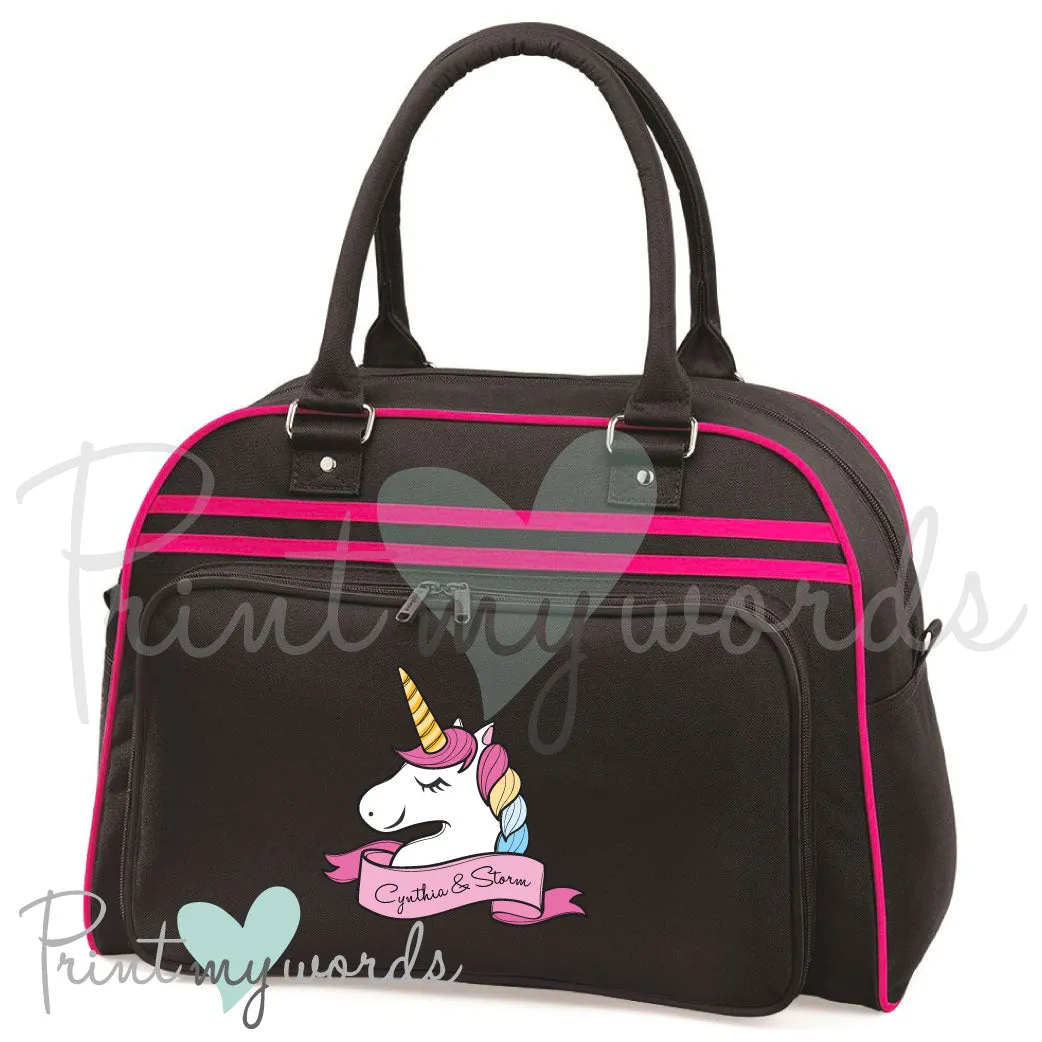Personalised Equestrian Retro Bowling Bag - Unicorn Head Design