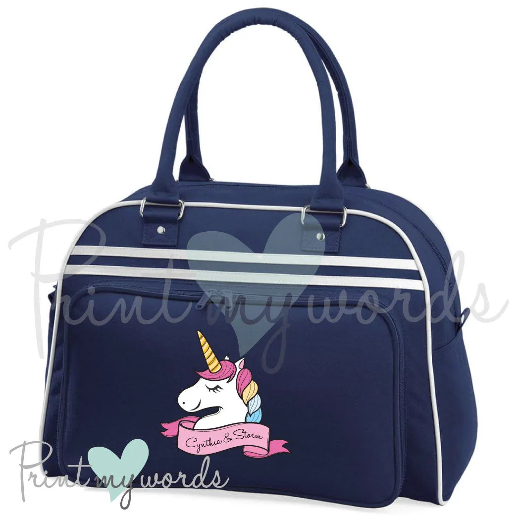 Personalised Equestrian Retro Bowling Bag - Unicorn Head Design