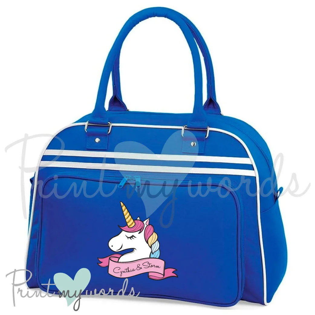 Personalised Equestrian Retro Bowling Bag - Unicorn Head Design