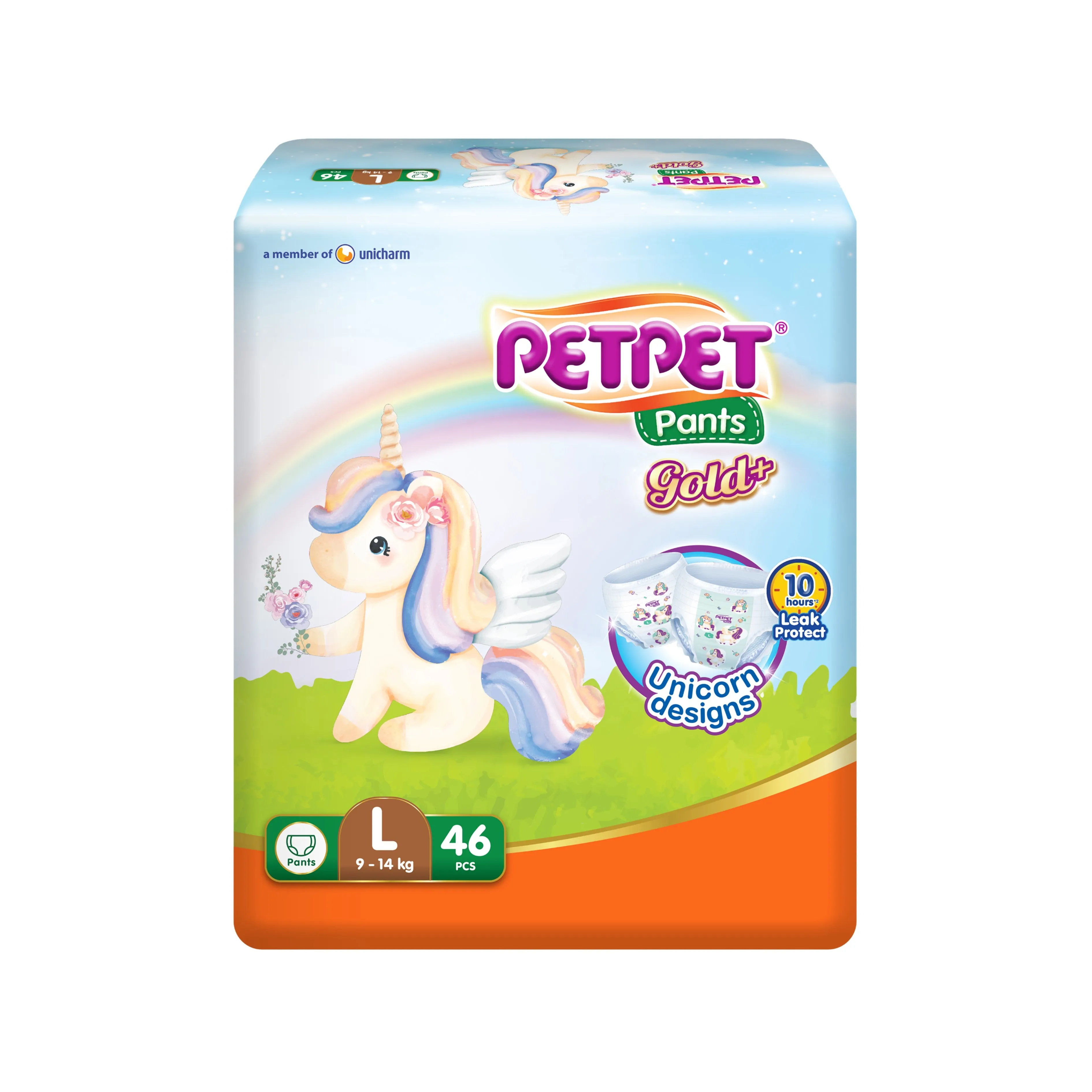 PetPet Baby Pants Gold  (Unicorn Designs) Size L 46's (For 9-14kg)