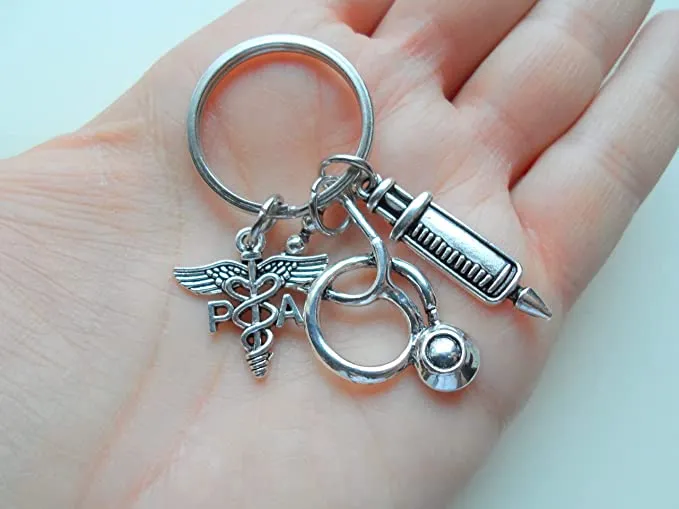 Physician Assistant Appreciation Gift Keychain, Stethoscope, Syringe, PA Charm, Employee Gift, Thank You Gift