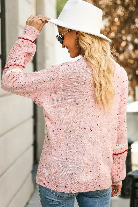 Pilling Detail Patterned Sleeve Sweater