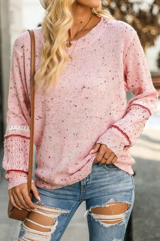 Pilling Detail Patterned Sleeve Sweater