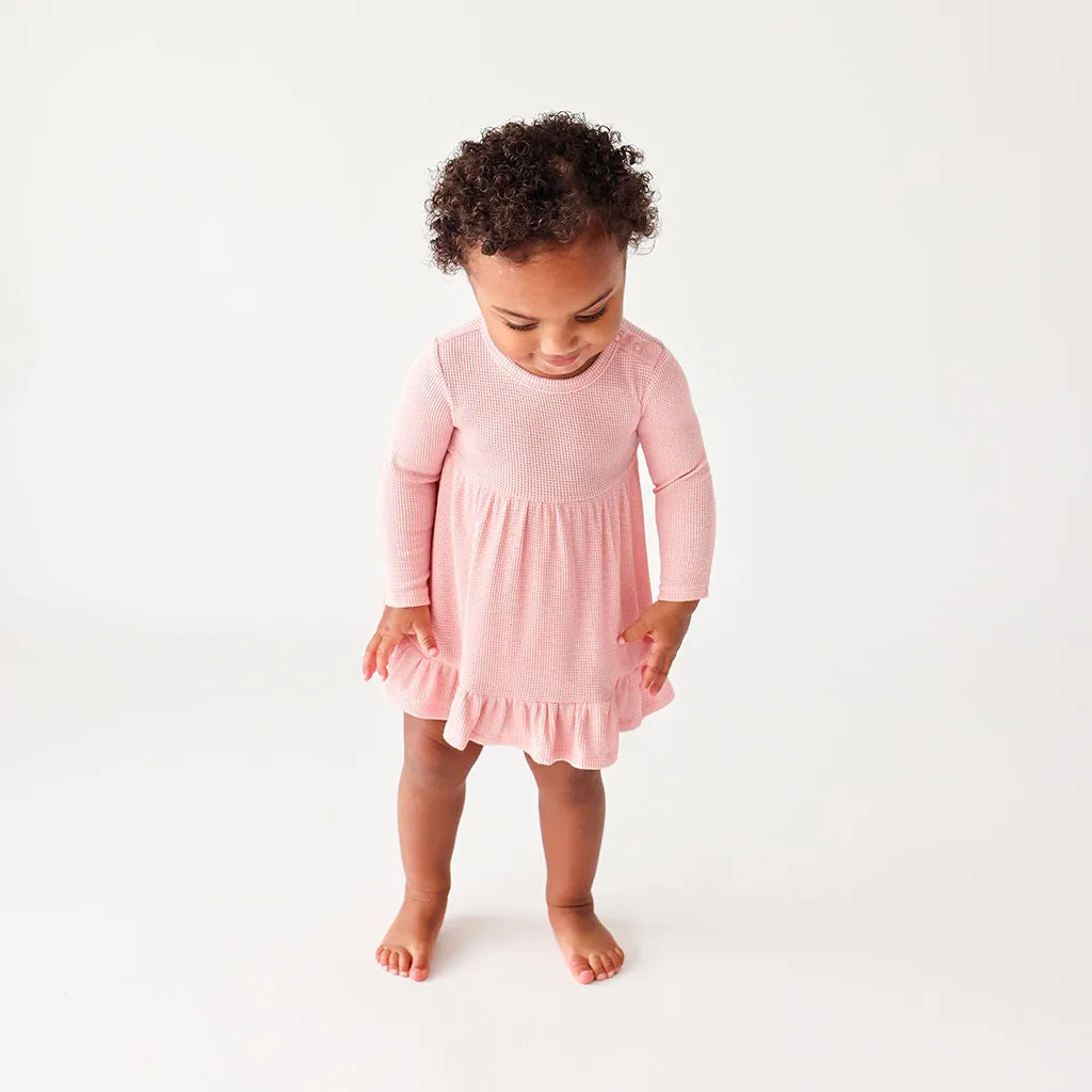 Posh Peanut Fall Rose Waffle L/S Ruffled Bodysuit Dress