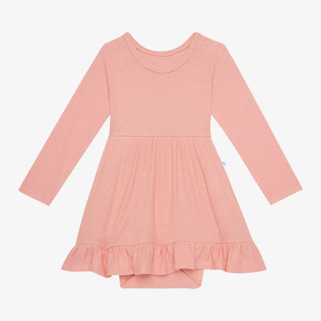 Posh Peanut Fall Rose Waffle L/S Ruffled Bodysuit Dress