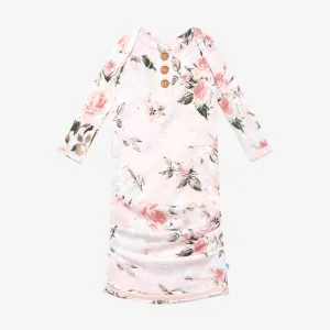 Posh Peanut Vintage Pink Rose Wood Button Zippered Gown